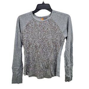Lucy Activewear Women's Blue Gray Distressed Filigree Waffle‎ Knit LS Raglan XS